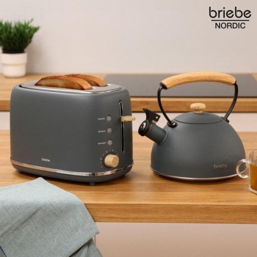 Conjunto de Eletrodomésticos Briebe SKT1177GRY Tostadeira 2 Fatias + Chaleira 2,3L Aço Inox Design Nórdico