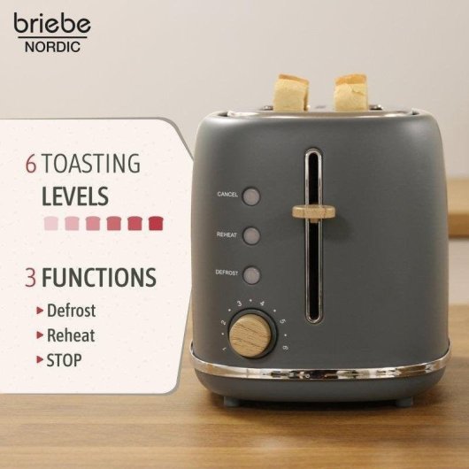 Briebe SKT1177GRY broodrooster 2 brede sleuven 870 W 6 bruiningsstanden matgrijs
