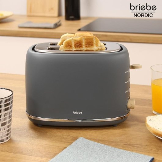 Broodrooster Briebe TA1166GRY 2 brede sleuven 870 W 6 bruiningsstanden ontdooien opwarmen matgrijs
