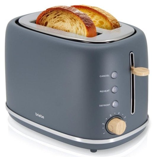 Grille-pain Briebe TA1166GRY Nordic 2 Tranches 870W Contrôle Rond Large Fente Gris