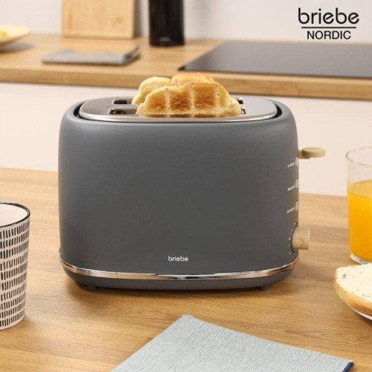 Broodrooster Briebe TA1166GRY 2 brede sleuven 870 W 6 bruiningsstanden ontdooien opwarmen matgrijs