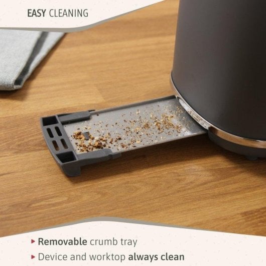 Grille-pain Briebe TA1166GRY Nordic 2 Tranches 870W Contrôle Rond Large Fente Gris