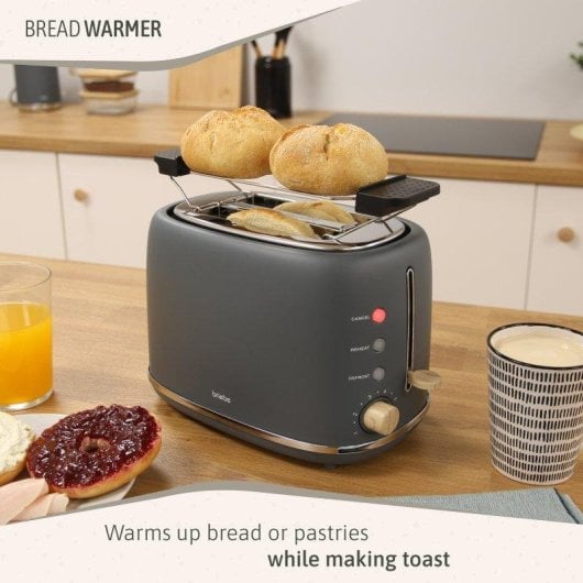 Grille-pain Briebe TA1166GRY Nordic 2 Tranches 870W Contrôle Rond Large Fente Gris