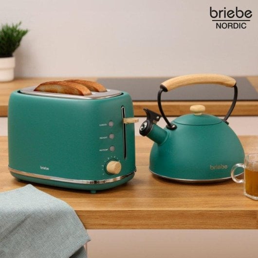 Conjunto Electrodoméstico Briebe SKT1177GRE Tostadeira 2 Fatias + Chaleira 2,3L Inox Verde Mate