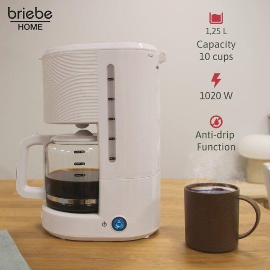 Set électroménager Briebe SKT1178WHT Tostador 2 tranches, Bouilloire 1,7L, Cafetière 1,25L Blanc