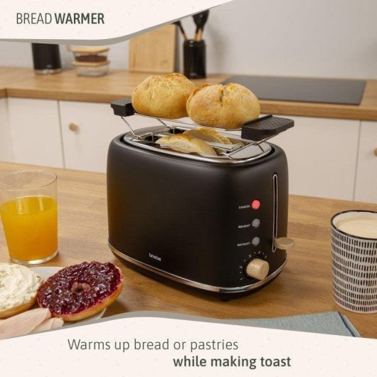 Briebe SKT1177BLK Broodrooster 2 Brede Sleuven 870W 6 Bruiningsstanden Zwart met 2,3 L Fluitketel