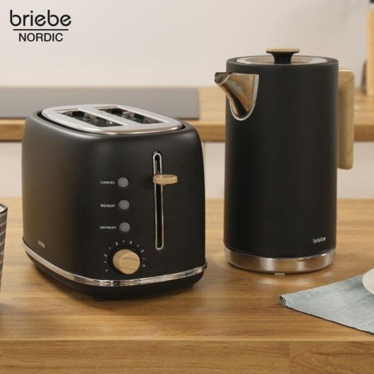 Briebe SKT1167BLK broodroosterset 2 brede sleuven 870 W 6 standen waterkoker 1,7 L