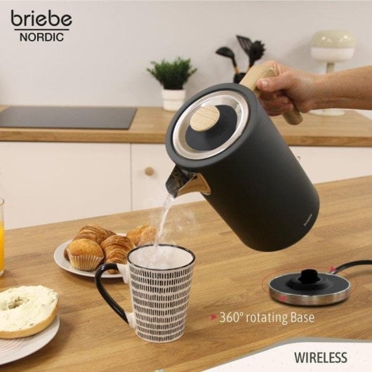 Set petit-déjeuner Briebe SKT1167BLK Nordic grille-pain 2 tranches noir + bouilloire 1,7 L sans fil