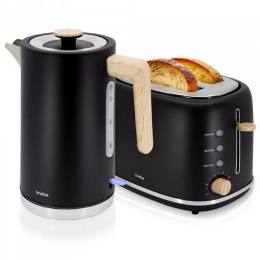 Briebe SKT1167BLK broodroosterset 2 brede sleuven 870 W 6 standen waterkoker 1,7 L