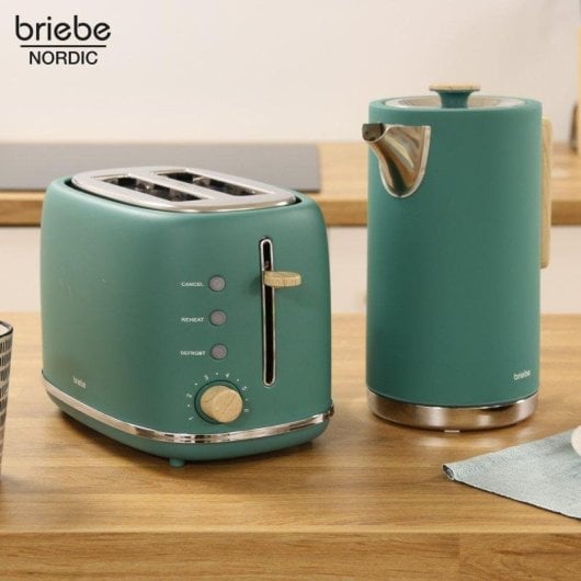 Set électroménager Briebe SKT1167GRE grille-pain 2 tranches vert + bouilloire 1,7L