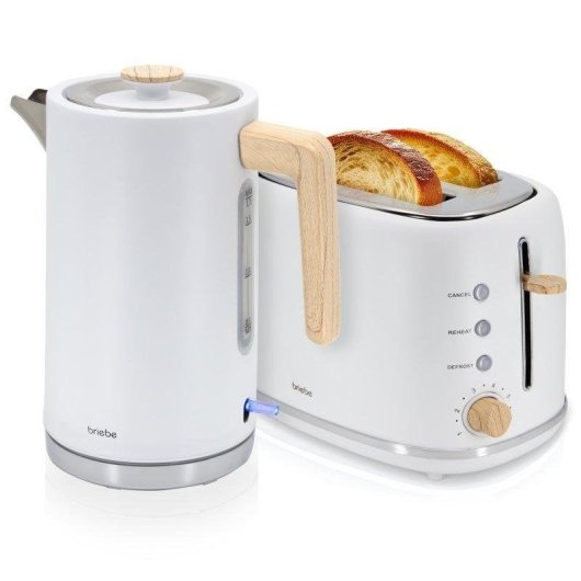 Briebe SKT1167WHT broodrooster 2 brede sleuven 870 W 6 standen, waterkoker 1,7 L, wit