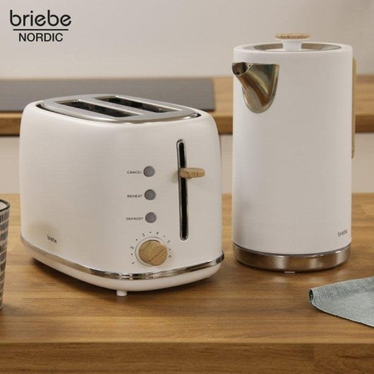 Briebe SKT1167WHT broodrooster 2 brede sleuven 870 W 6 standen, waterkoker 1,7 L, wit