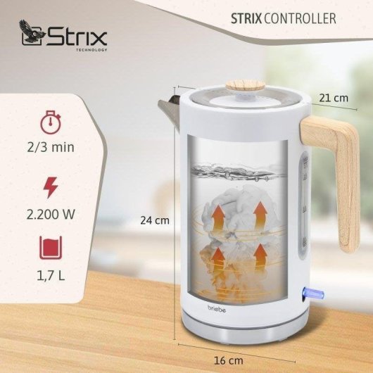 Briebe SKT1167WHT broodrooster 2 brede sleuven 870 W 6 standen, waterkoker 1,7 L, wit