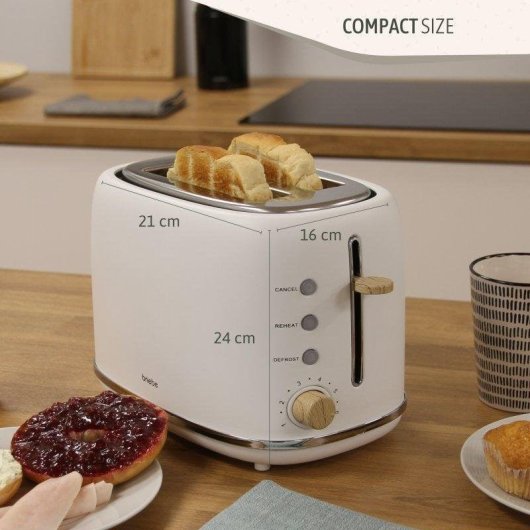 Briebe SKT1167WHT broodrooster 2 brede sleuven 870 W 6 standen, waterkoker 1,7 L, wit