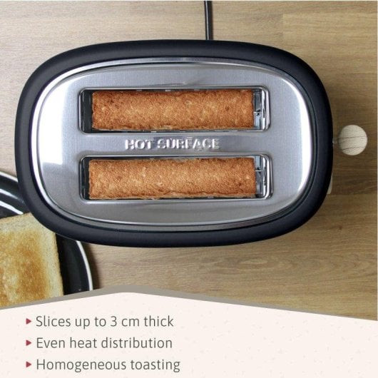 Torradeira Briebe TA1166BLK Nordic 2 Fatias Preto 870W Ranhura Larga Design Nórdico
