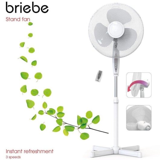 Standventilator Briebe 40 cm 3 Geschwindigkeiten Fernbedienung höhenverstellbar Timer