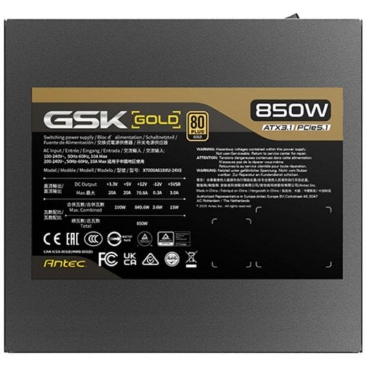 Fonte di Alimentazione Antec GSK850 V2 850W 80 PLUS Gold completamente modulare