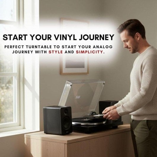 Tocadiscos Vulkkano TD10 Preciso Braço ATL-3600 Pré-Phono Integrado Madeira