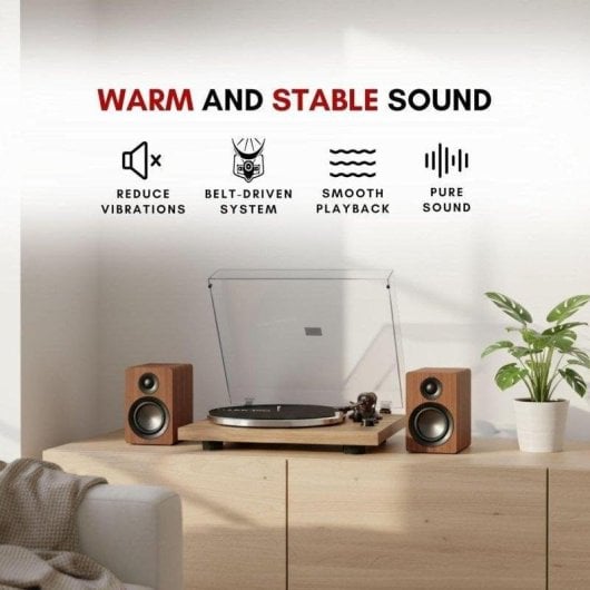 Tocadiscos Vulkkano TD10 Tracção Correia Prévio Phono Integrado Madeira