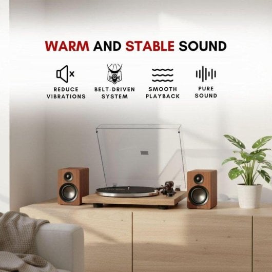 Tocadiscos Vulkkano TD10 Preciso Braço ATL-3600 Pré-Phono Integrado Madeira