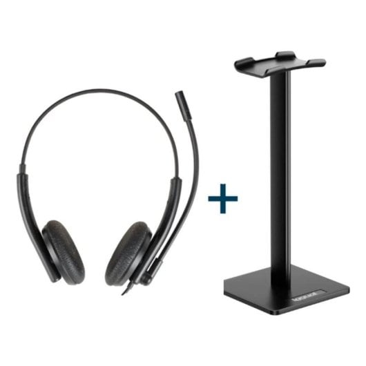 Casque iggual ENC3030 avec support SA22 filaire USB pour bureau, contrôle volume, noir