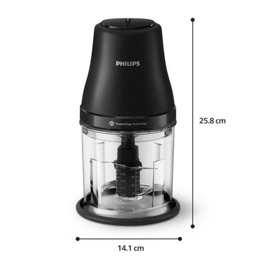 Picadora Philips HR1501/00 Compacta 1L 450W 4 couteaux 2 vitesses plastique inox noir