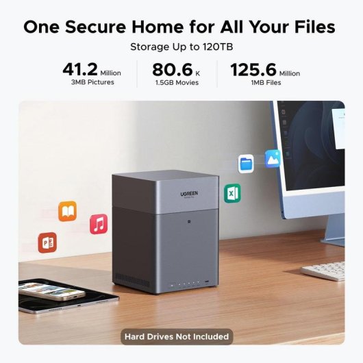 NAS 4 bahías Ugreen DH4300 Plus 8GB ARM 2,5GbE HDMI 4K seguridad NFC copia remota