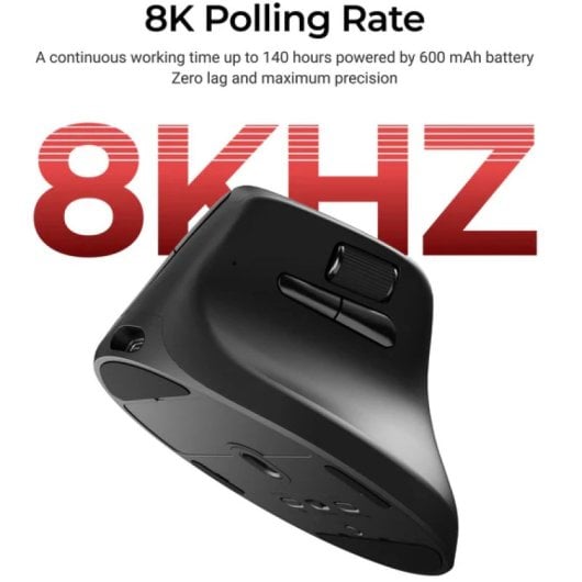 Ratón Keychron M5 Inalámbrico Vertical 30000 DPI PixArt 3950 Negro Scroll Lateral