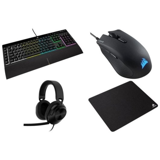 Pack clavier Corsair K55 RGB PRO (Royaume-Uni) + souris HARPOON RGB PRO + casque stéréo HS55 + MM100