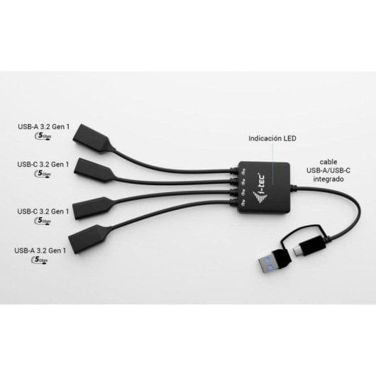 Hub I-Tec 4 ports 5 Gbps USB-C/USB-A modèle compact avec protection