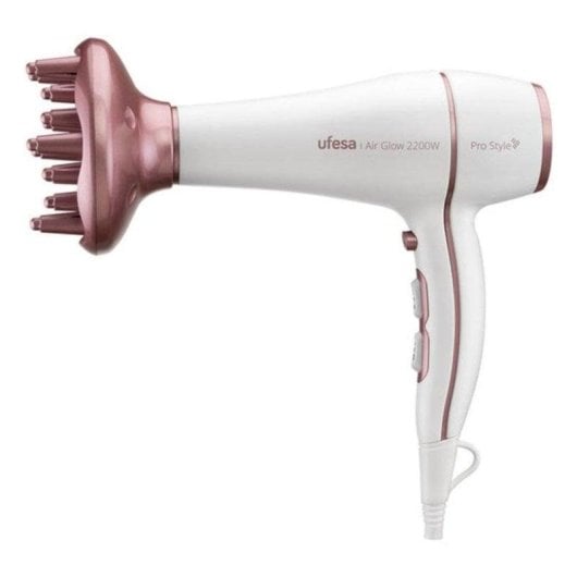 Phon Professionale con Diffusore Ufesa 60306078 Air Sonic 2200W 3 Temperature 2 Velocità Rosa Bianco