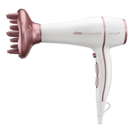 Secador Ufesa 60306078 Air Sonic 2200W AC Difusor Concentrador Cabo 1,9m Rosa Branco