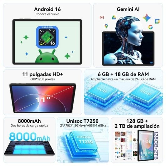 Tablet TABWEE T50 11" 128GB WiFi 8000mAh Android 16 Grau