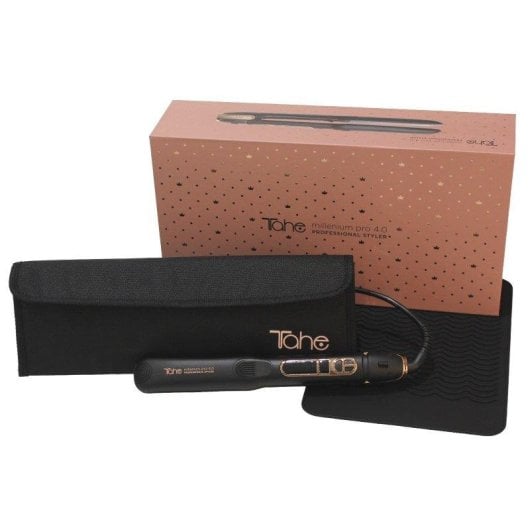 Plancha de pelo Tahe Millenium Pro 4.0 Negro detalles Oro Rosa con bolsa
