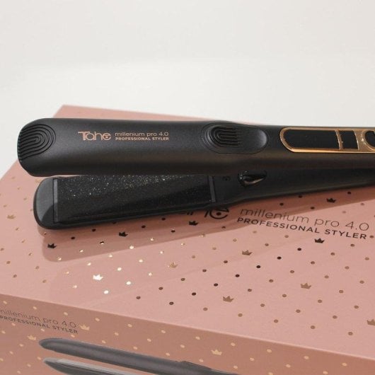 Plancha de pelo Tahe Millenium Pro 4.0 Negro detalles Oro Rosa con bolsa