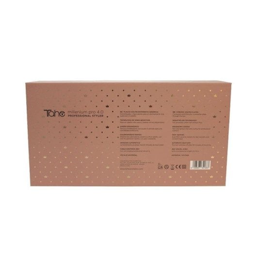 Plancha de pelo Tahe Millenium Pro 4.0 Negro detalles Oro Rosa con bolsa