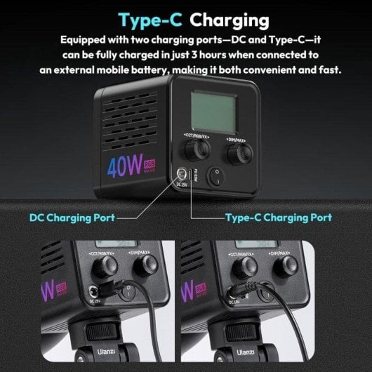 Lumière continue Ulanzi L024 40W RGB 3400mAh 20 effets portable