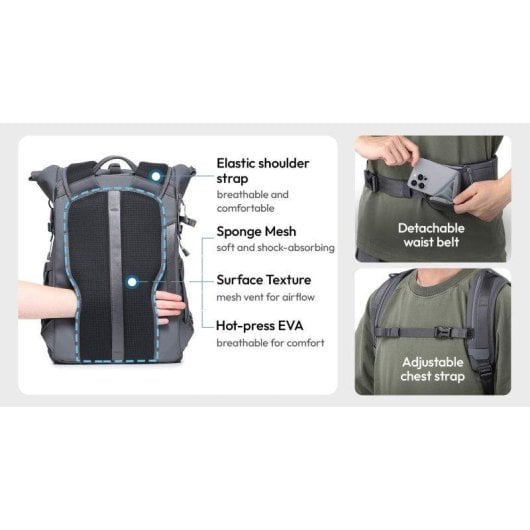 Sac à dos Ulanzi BP04 25L rigide U-Tag, extensible, compartiment PC