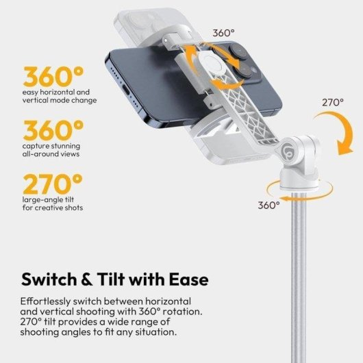 Tripé Ulanzi Tt88 Magnético 145 cm Selfie Stick Mando Branco