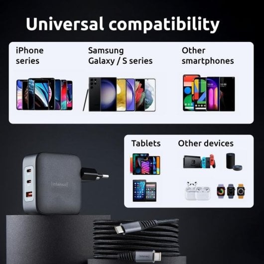 Source d'Alimentation Intenso W100ACC+C520C 100 W GaN charge rapide 3 appareils