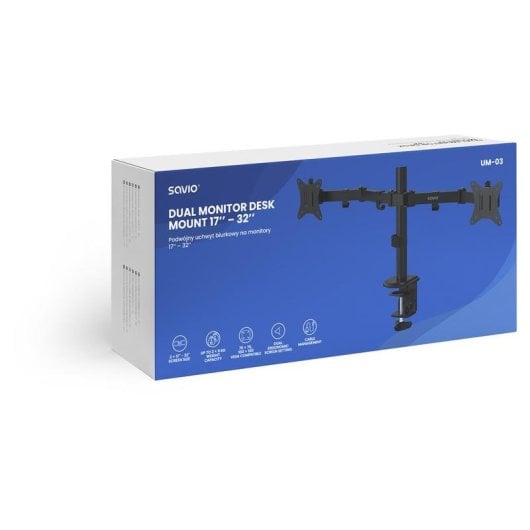 Supporto da scrivania Savio UM-03 per 2 monitor 17-32" regolabile nero