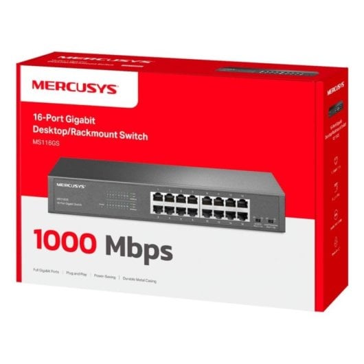 Netzwerkswitch Mercusys MS116GS 16-Port Gigabit Rackmount Metallgehäuse