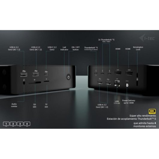 Dockingstation I-Tec Thunderbolt5 Quattro Display 4x4K 140W USB-C 2.5G LAN