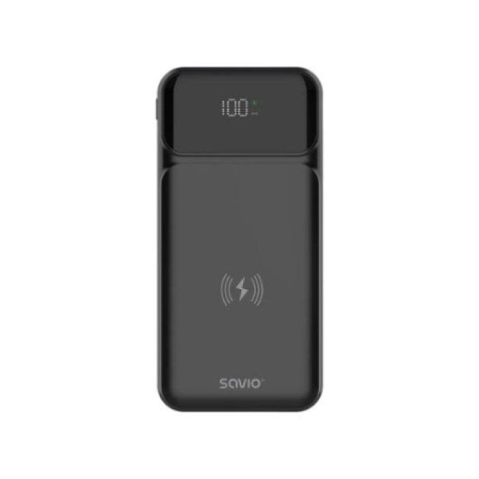 Batería externa Savio BA-09 10000 mAh carga inalámbrica Qi 20 W Display LED Negro