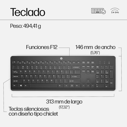 HP 230 Combo de Teclado y Ratón Inalámbricos Teclado de Membrana QWERTY Español Receptor USB-A Negro