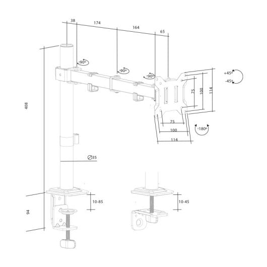 Support essentiel PCCom pour 1 moniteur 17-32" VESA 75x75/100x100, poids max. 9 kg, noir