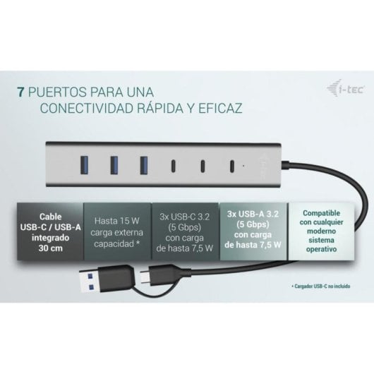 Hub I-Tec 7 Ports 5 Gbit/s USB 3.2 Gen 1 Modell Charging Metal Kompakt