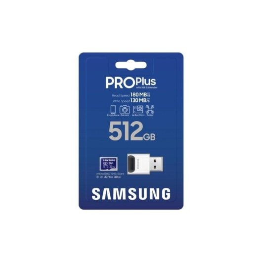 Carte microSDXC Samsung MB-MD512S Pro Plus 512 Go UHS-I V30 A2 180Mo/s