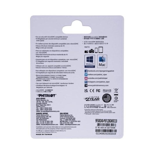 Speicherkarte Patriot PSF128GMDC10 microSDXC 128GB UHS-I Klasse 10 80MB/s