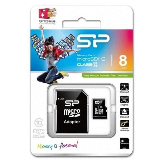 microSDHC Silicon Power SP008GBSTH010V10SP 8GB Klasse 10 Schwarz Adapter